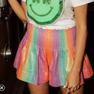 Queen of Sparkles “Rainbow Leather Smocked Shorts”